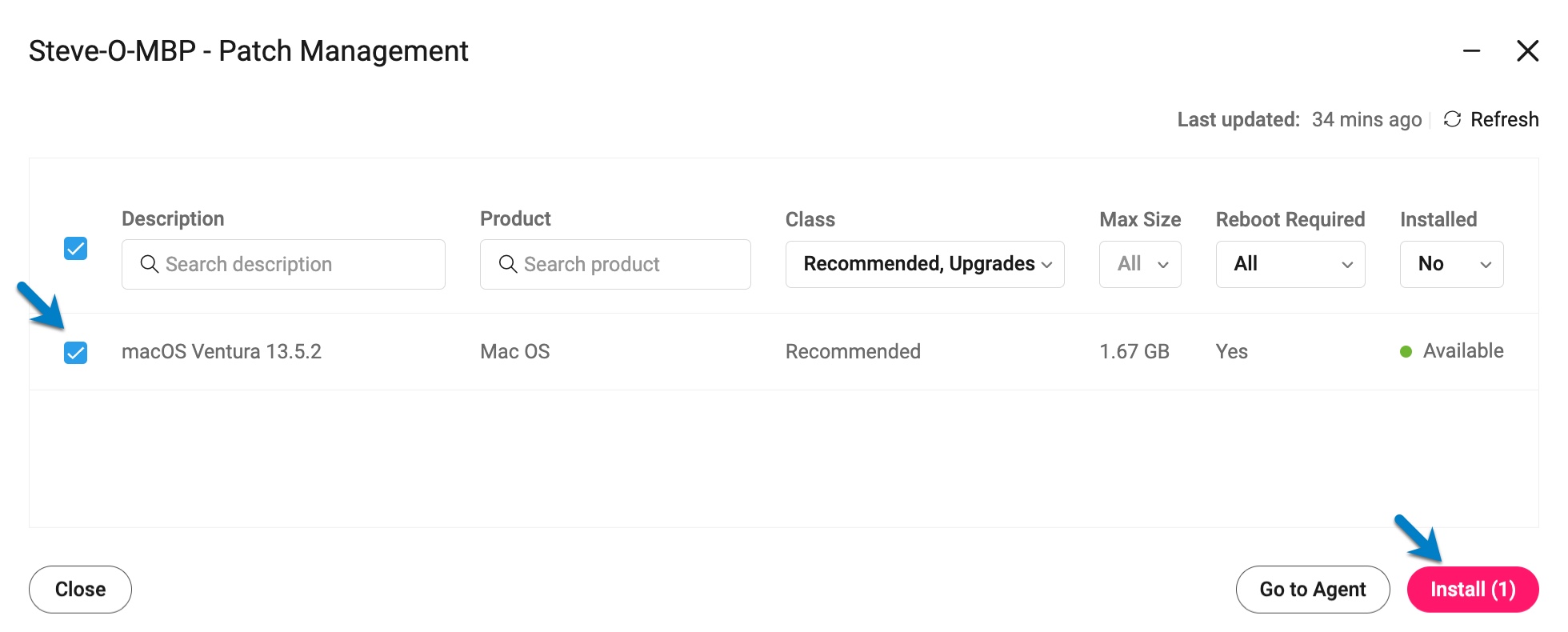 Patch MGMT window > select patches > click Install - ES.jpg