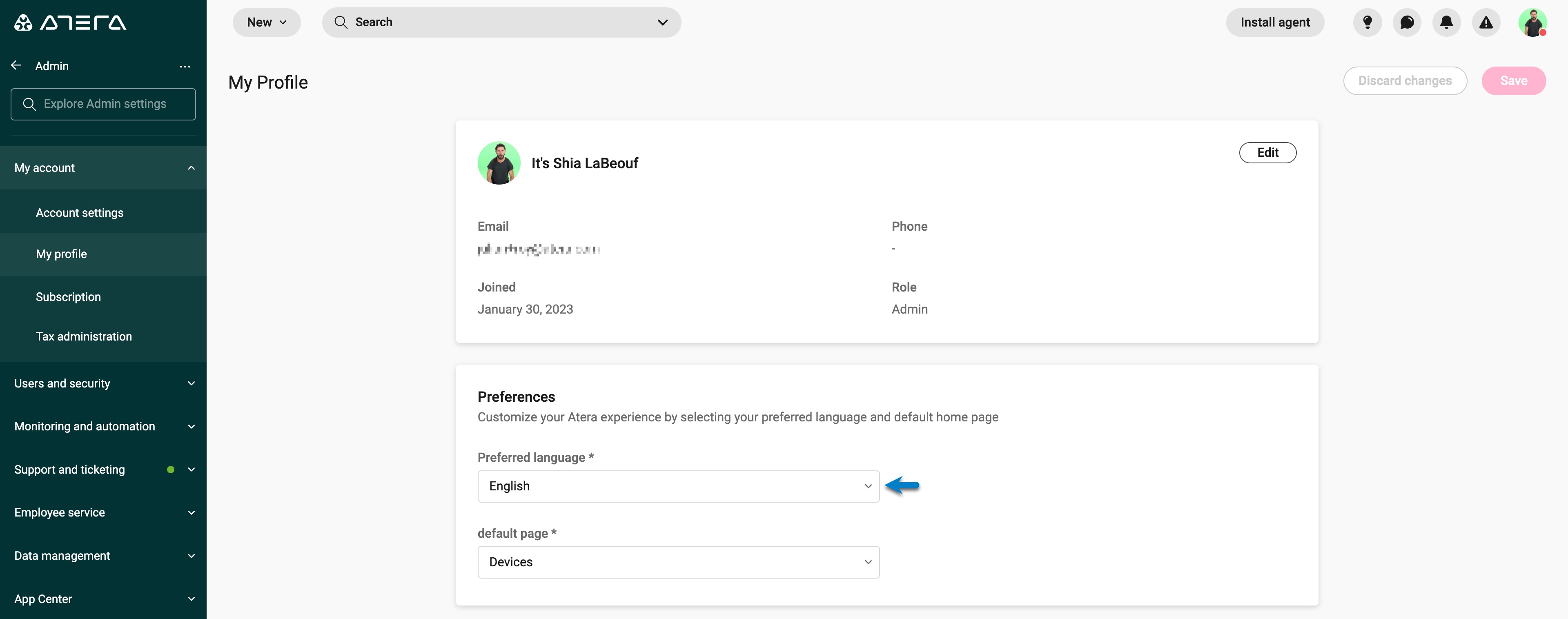 Admin > My account > My profile > click Preferred language - ITD - EN.jpg