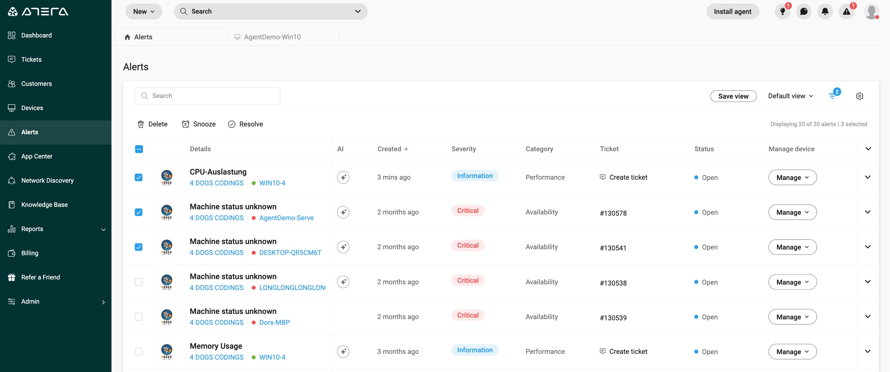 Manage alerts – Atera Support