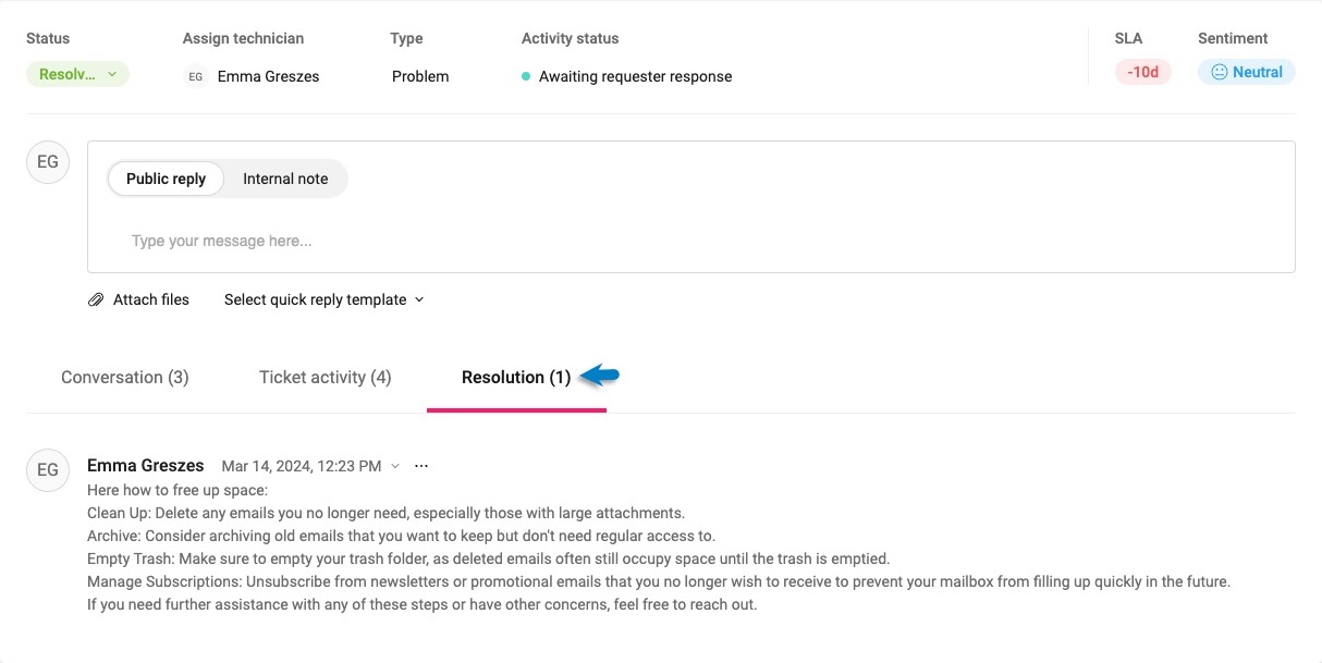 Ticket Resolutions – Atera Support