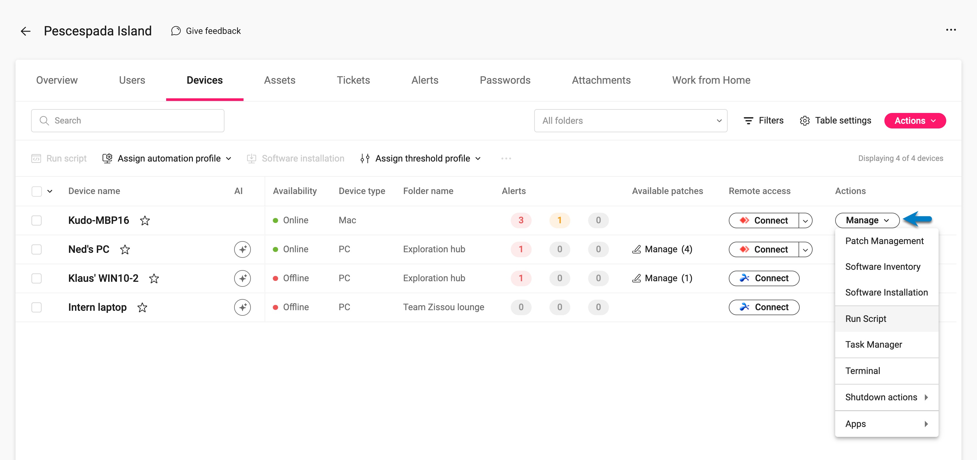 Sites page - Manage dropdown (single).jpeg