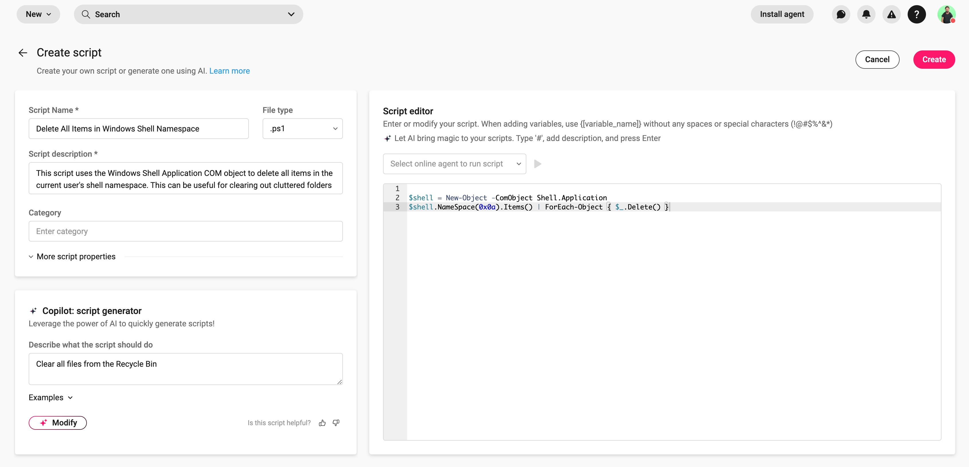 Copilot: script generator – Atera Support