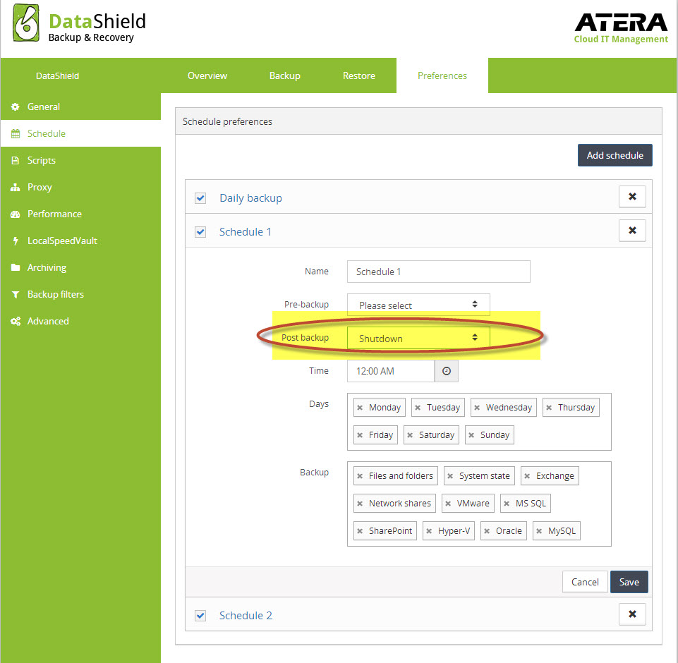 gestione del backup