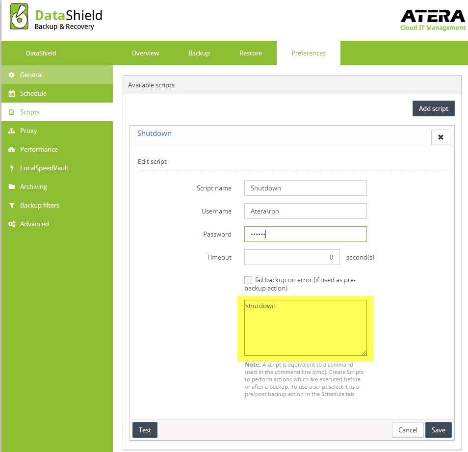 gestione del backup