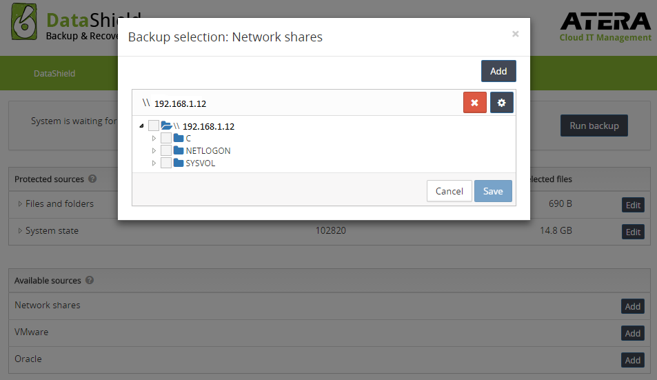 Seleccionar datos de recurso compartido de red