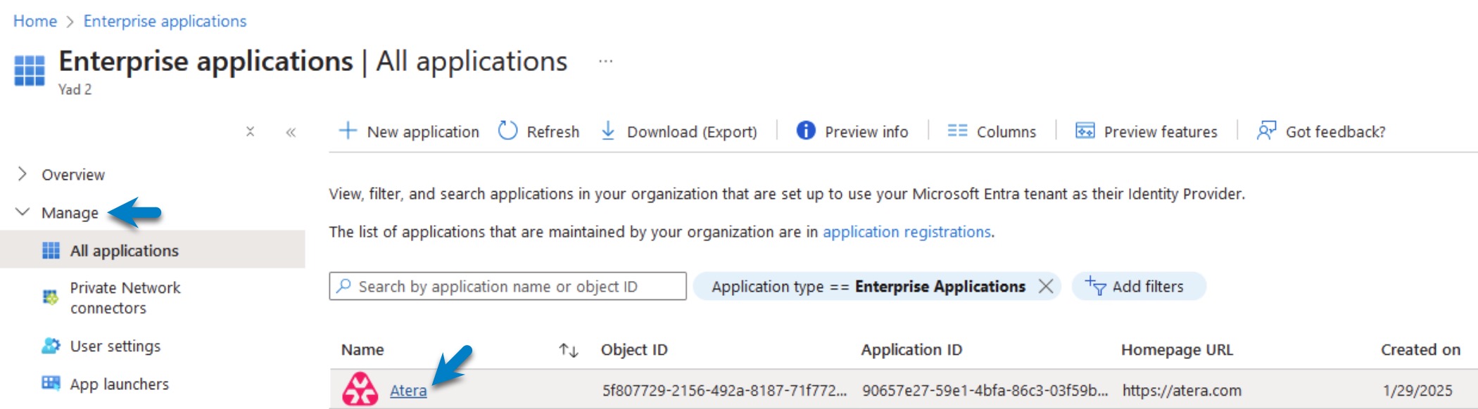 Azure AD > Manage > All applications > Select Atera.jpg