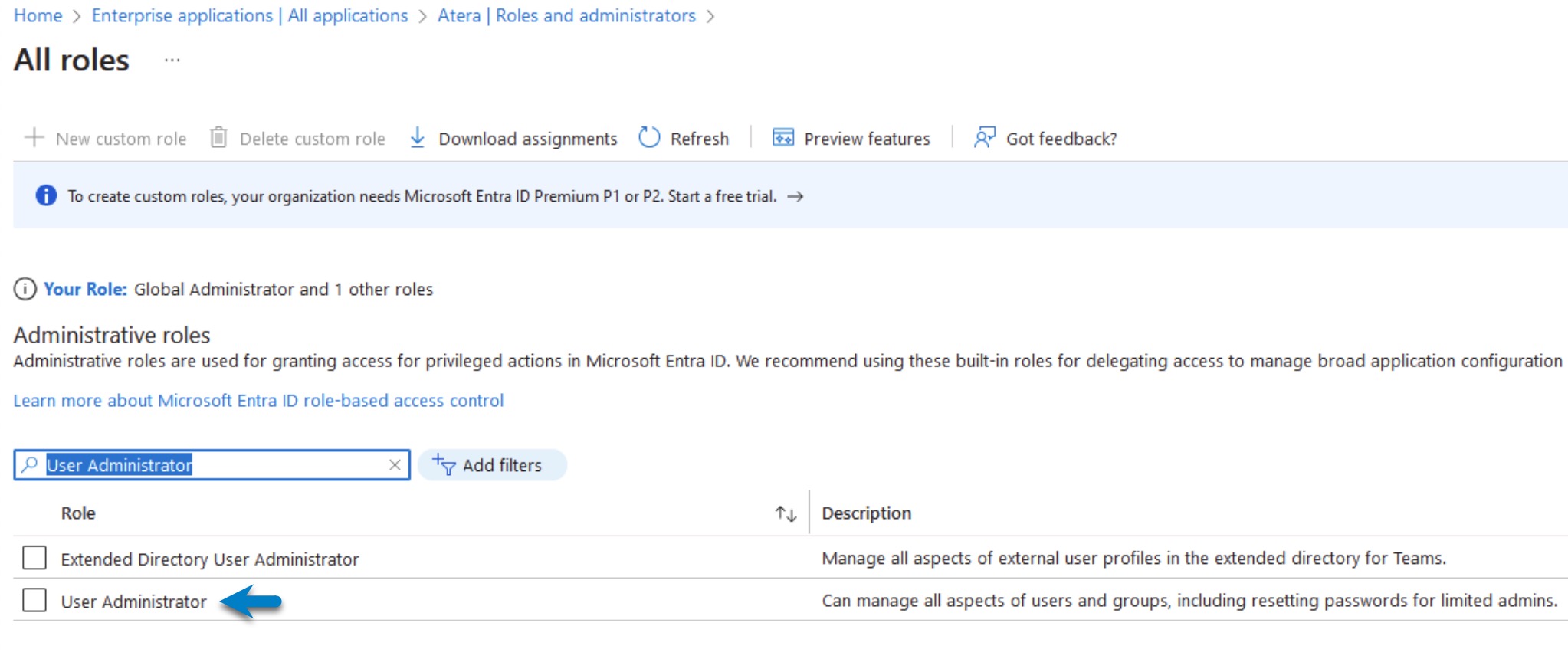 Azure AD > All roles > Click User Administrator.jpg