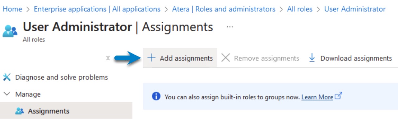 Azure AD > User Administrator > Click Add assignments.jpg