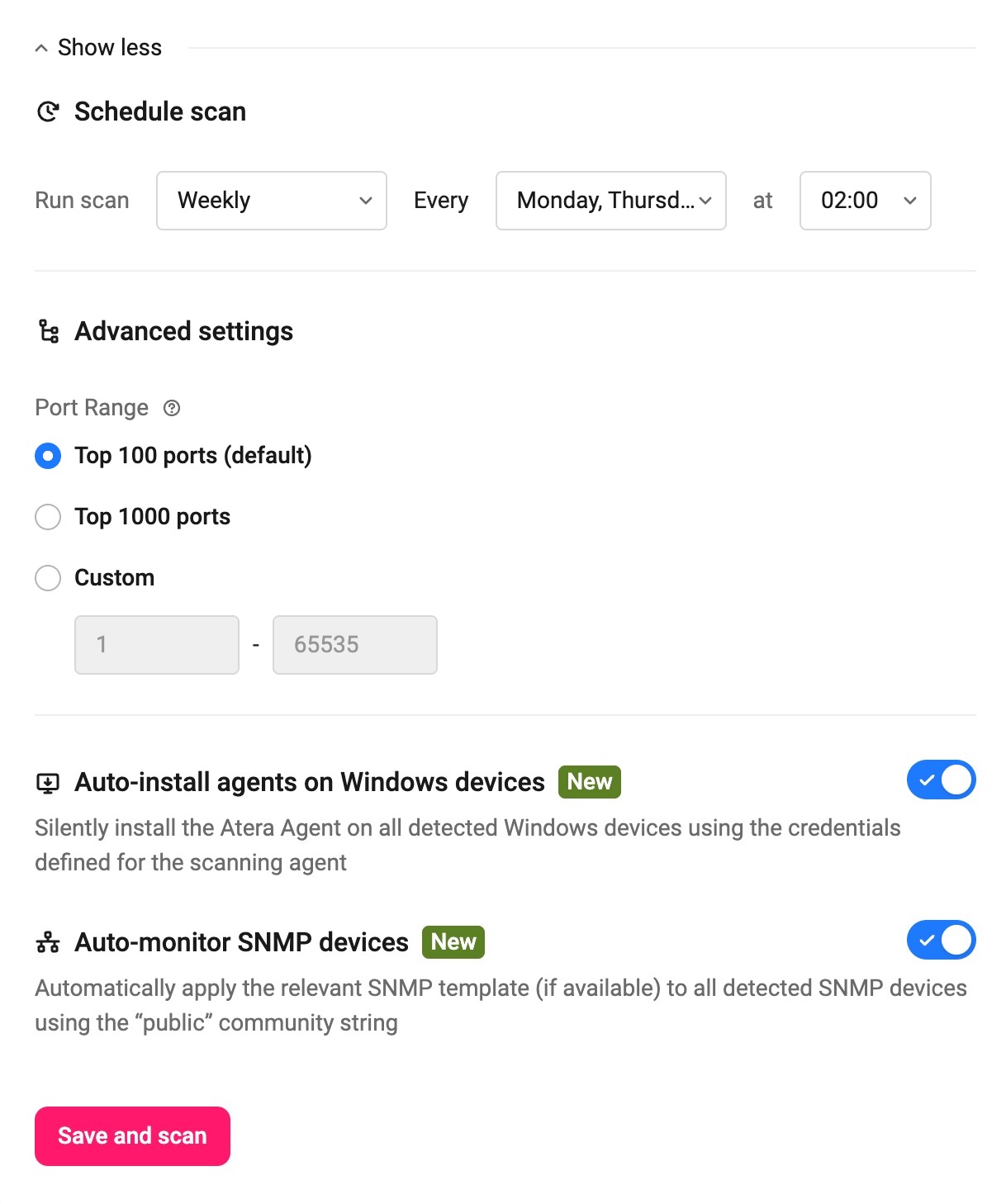 Network Discovery: Set up scans – Atera Support