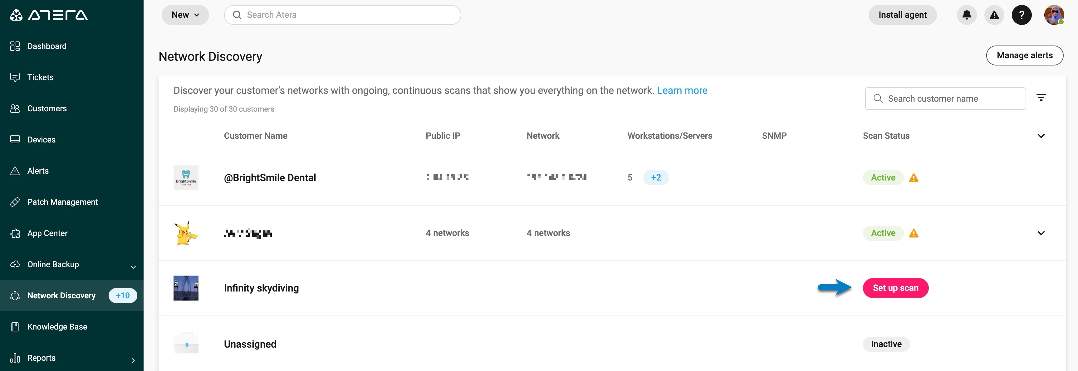 Network Discovery: Set up scans – Atera Support