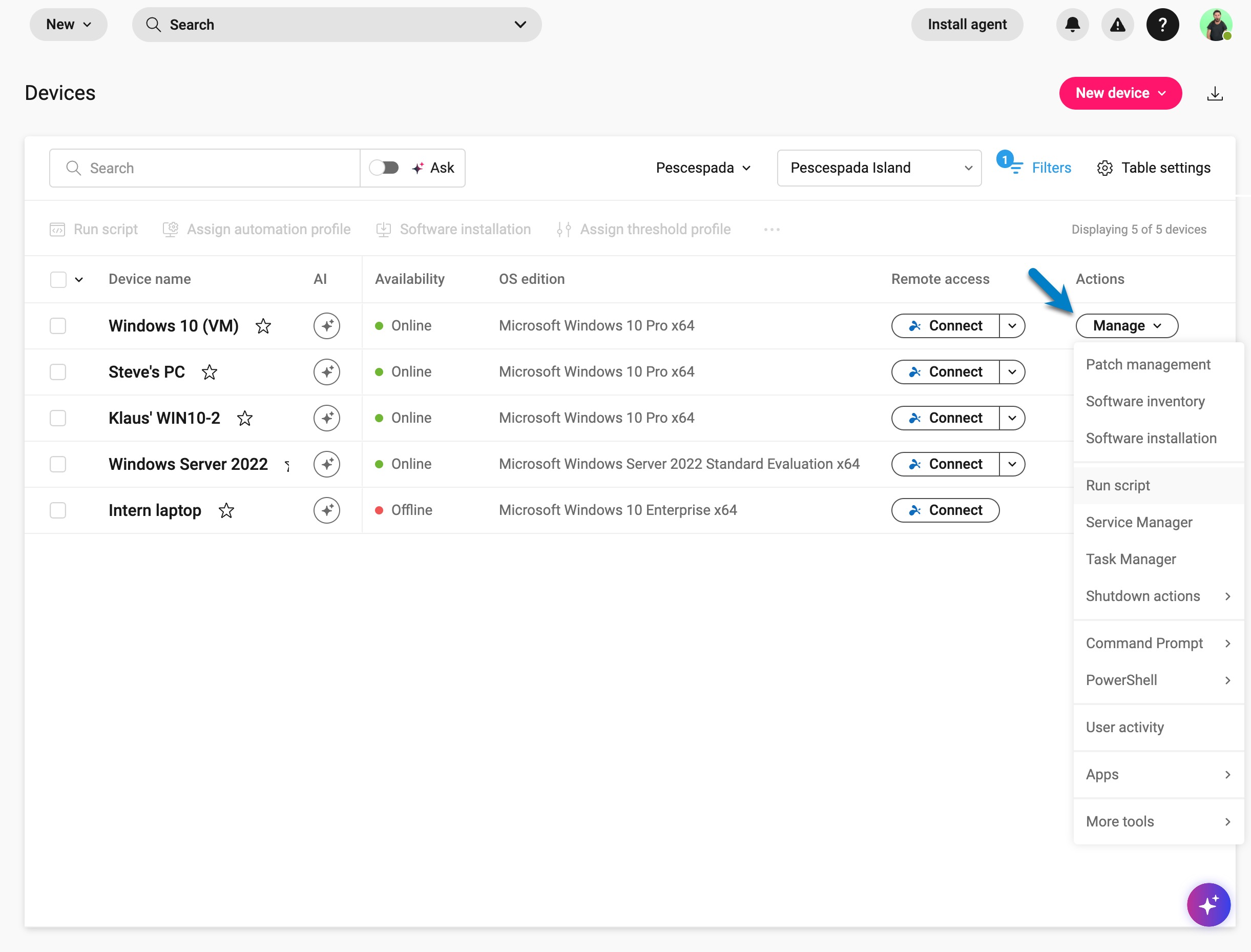 Devices page > Manage > Run script.jpg