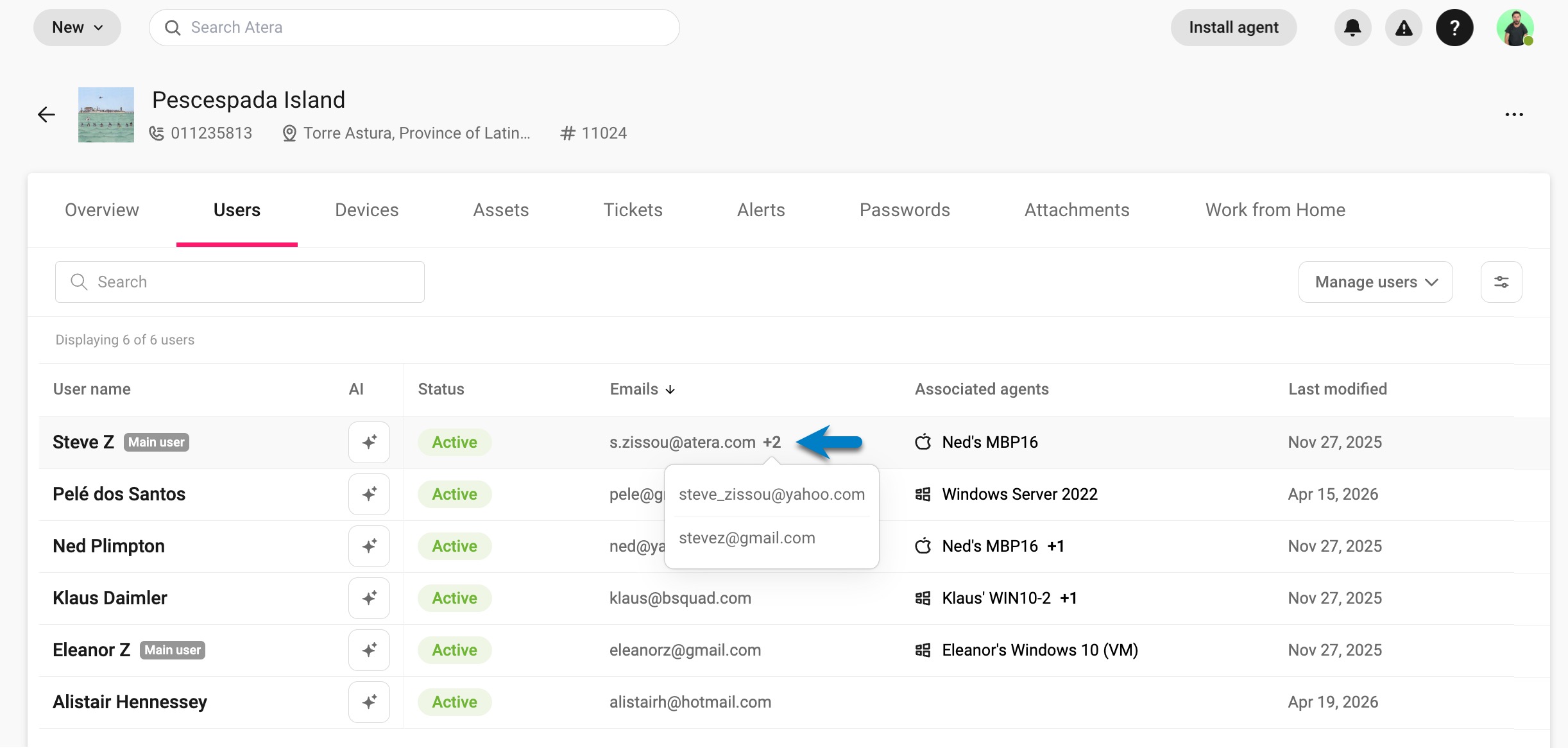 Sites page > Users tab > Multiple emails.jpg