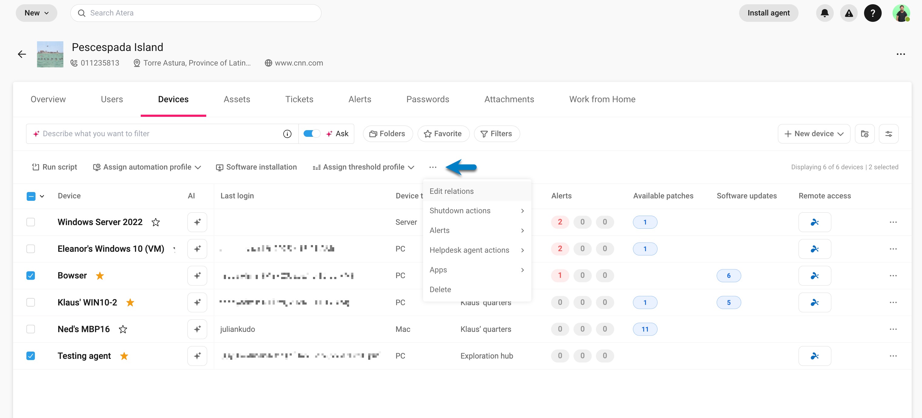 Site page > Devices tab > Multi select > Edit relations.jpg