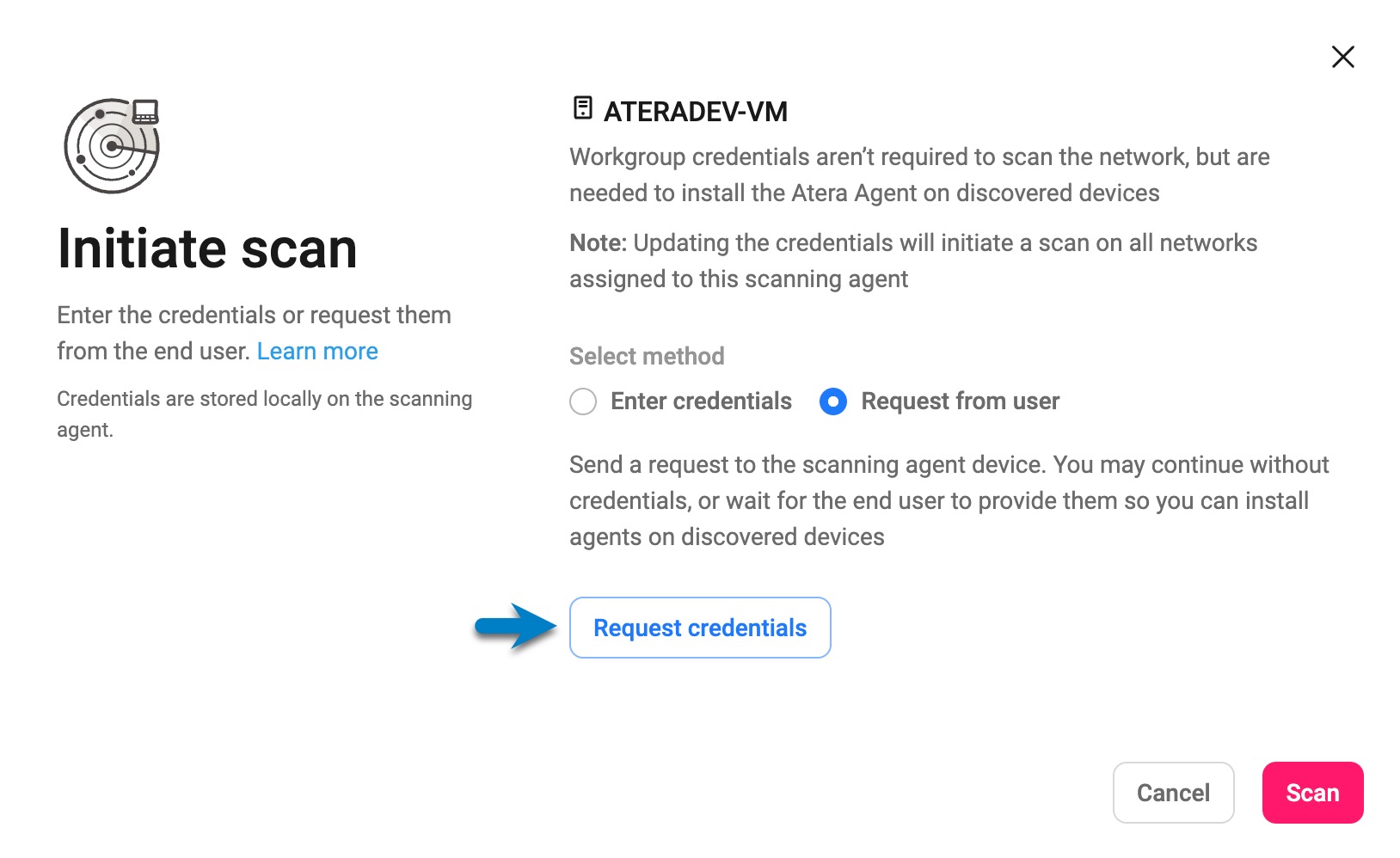 Initiate scan > Click Request credentials.jpg