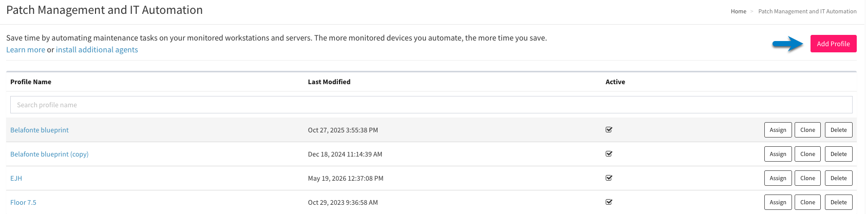 Patch management and IT automation > Add Profile button.png