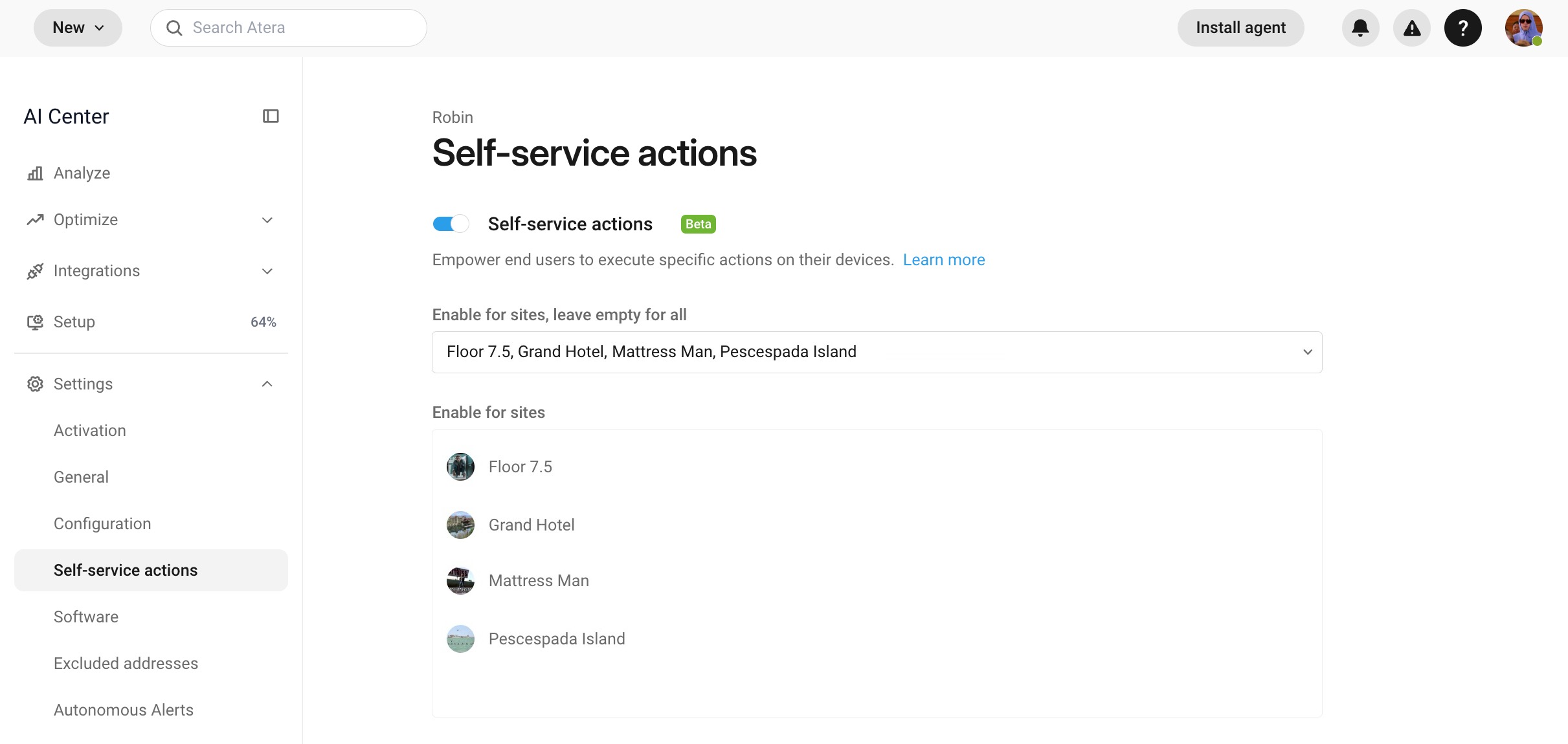 AI Center > Settings > Selfservice actions.jpg