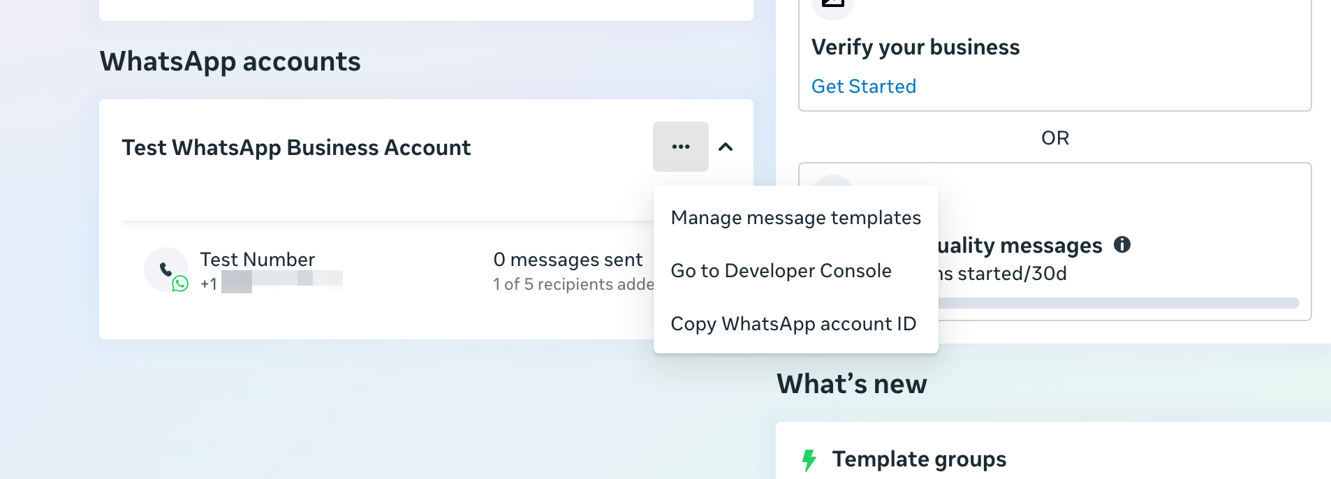 WhatsApp Manager > ... menu > Copy WhatsApp account ID.
