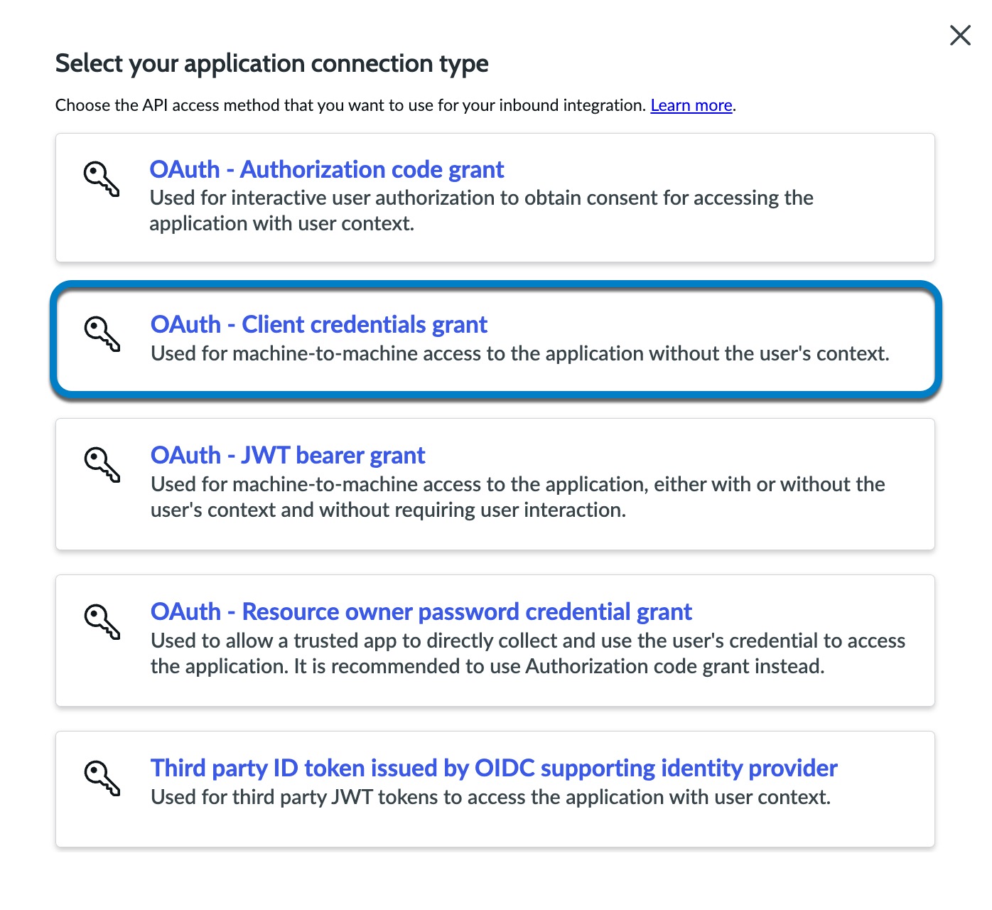 Select application type > Select OAuth Client credentials grant.jpg