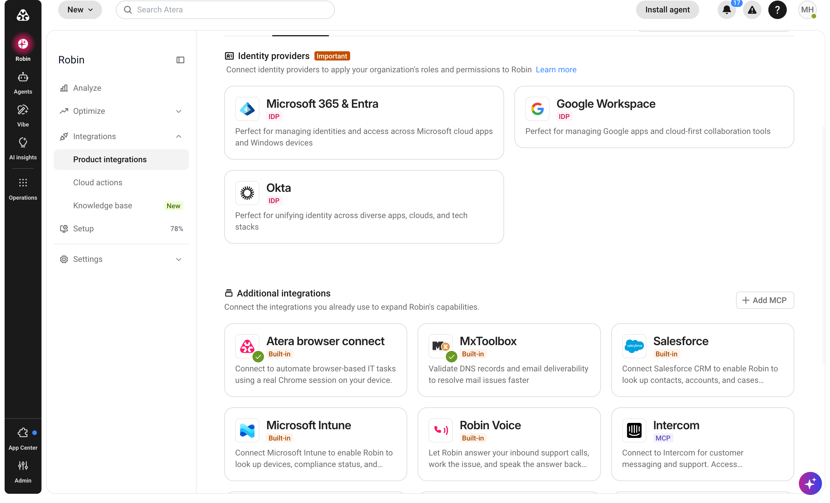 Product integrations Discover tab with the Microsoft Intune card