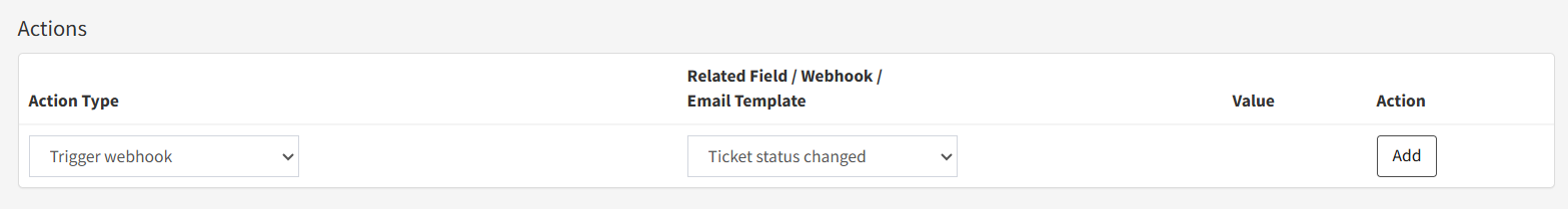 trigger webhook action in a ticket automation rule