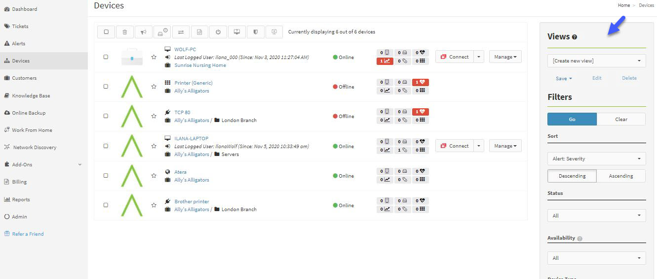 Filter Devices and Create Views – Atera Support