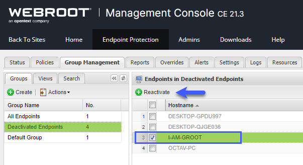 deactivate endpoint webroot console