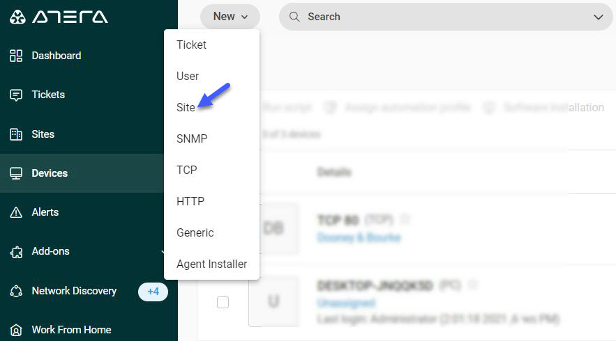 Create sites and users – Atera Support