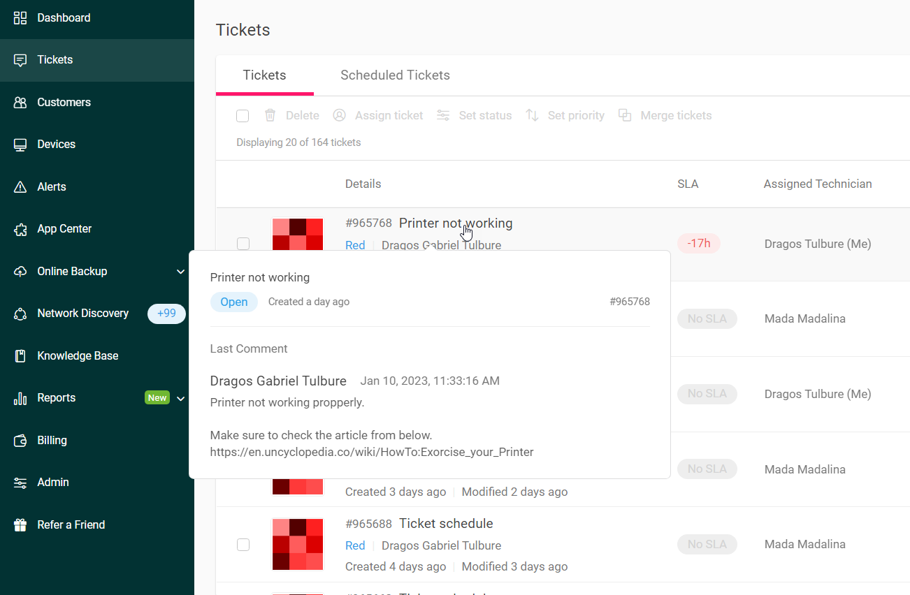 Handle a Ticket – Atera Support