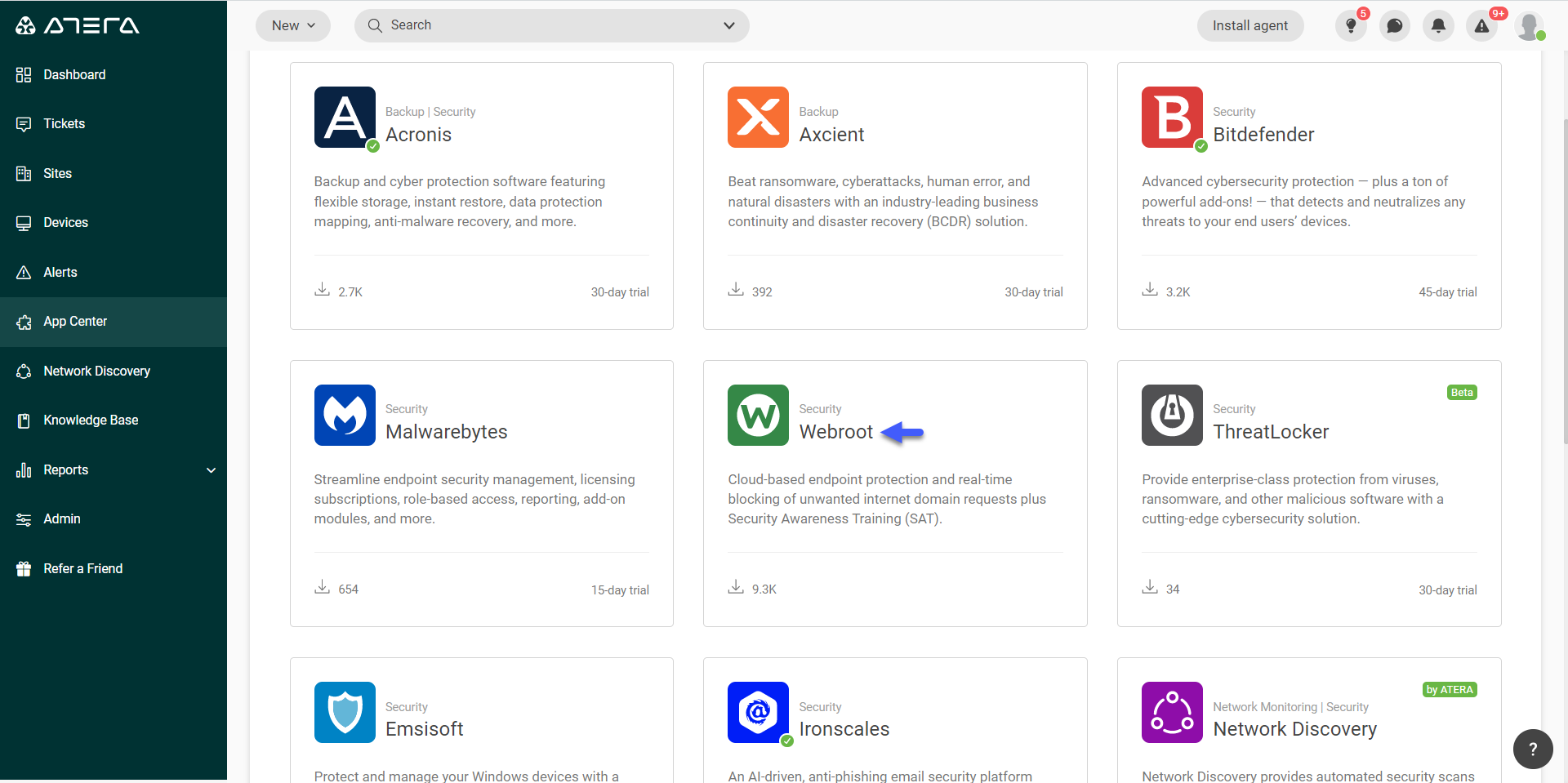 Deaktivieren von Webroot-Endpunkten – Atera Support
