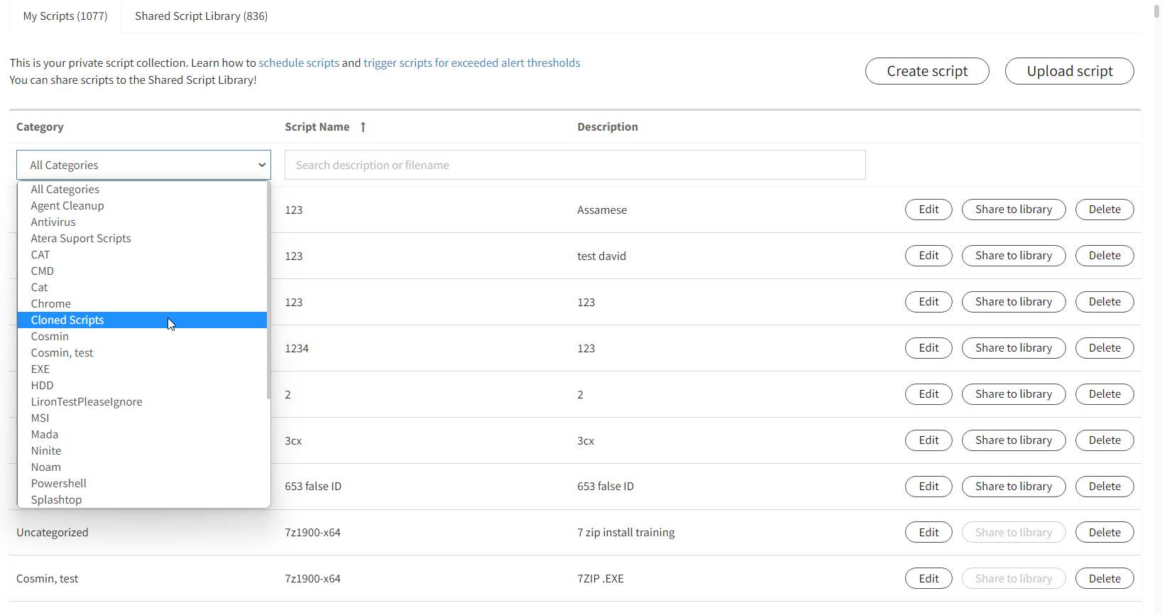 Shared Script Library – Atera Support